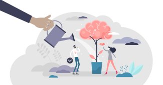 2 persone innaffiano una pianta - cervello